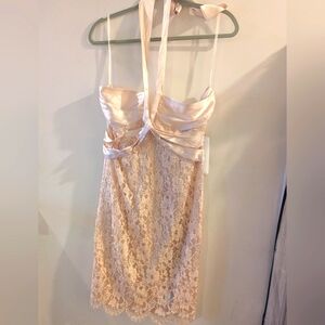 Pastel lace and satin mid length